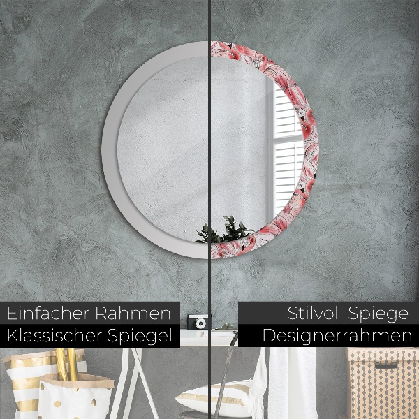 Espelho circular de parede decorativo Padrão de flamingo