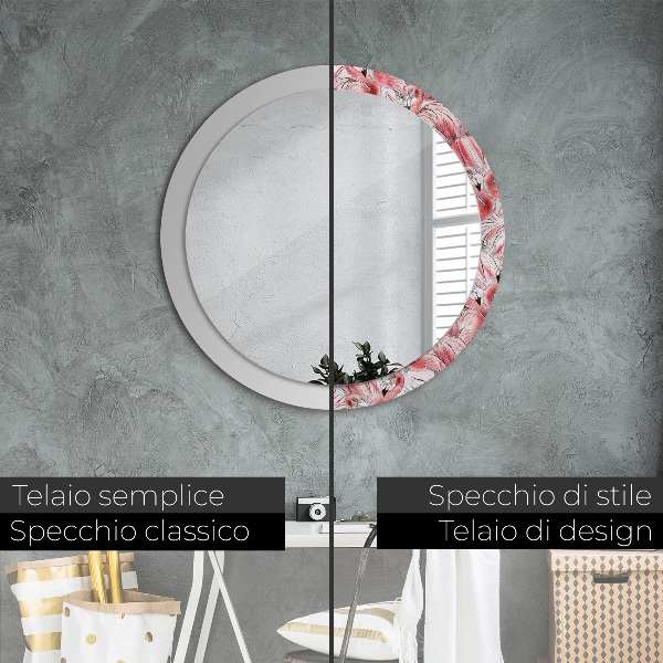 Espelho circular de parede decorativo Padrão de flamingo