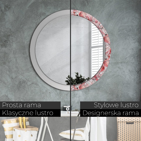 Espelho circular de parede decorativo Padrão de flamingo