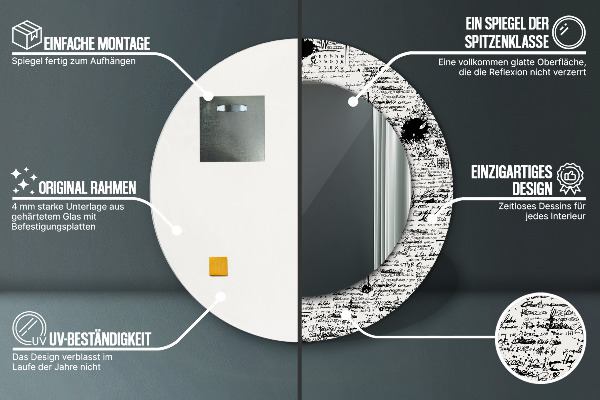 Espelho circular de parede decorativo Padrão de rabiscos
