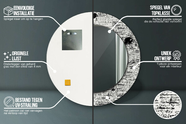 Espelho circular de parede decorativo Padrão de rabiscos