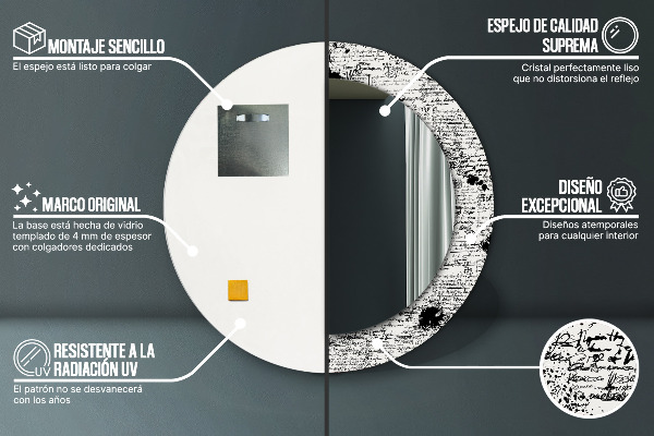 Espelho circular de parede decorativo Padrão de rabiscos