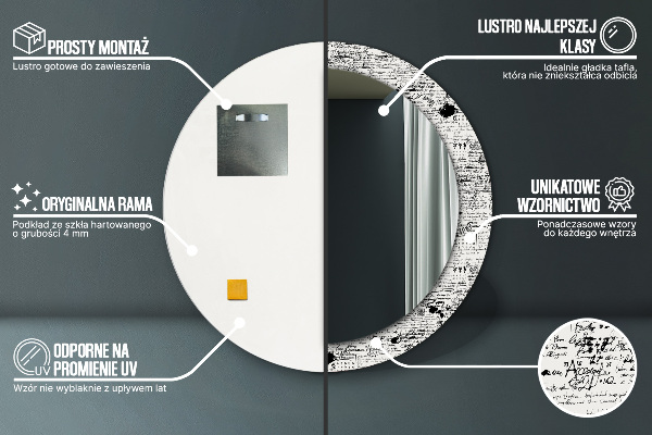 Espelho circular de parede decorativo Padrão de rabiscos