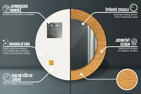 Espelho de parede circular decorativo Superfície metálica
