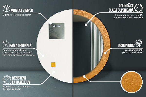 Espelho de parede circular decorativo Superfície metálica