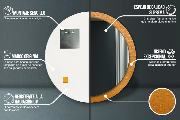 Espelho de parede circular decorativo Superfície metálica