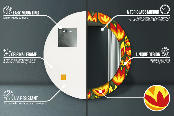 Espelho com moldura impressa redondo Túlipas retro