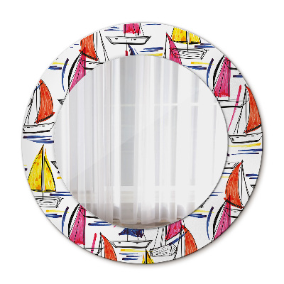 Espelho com moldura impressa redondo Barco num lago