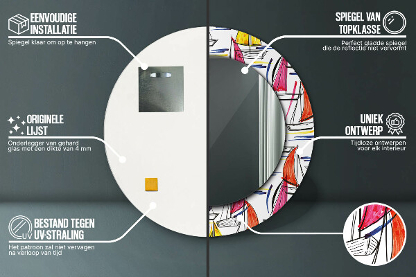 Espelho com moldura impressa redondo Barco num lago