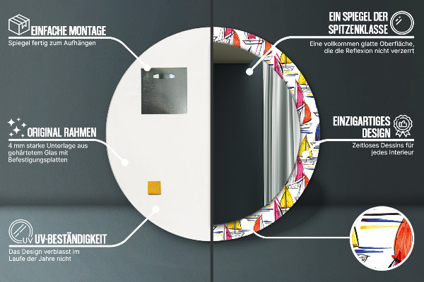 Espelho com moldura impressa redondo Barco num lago