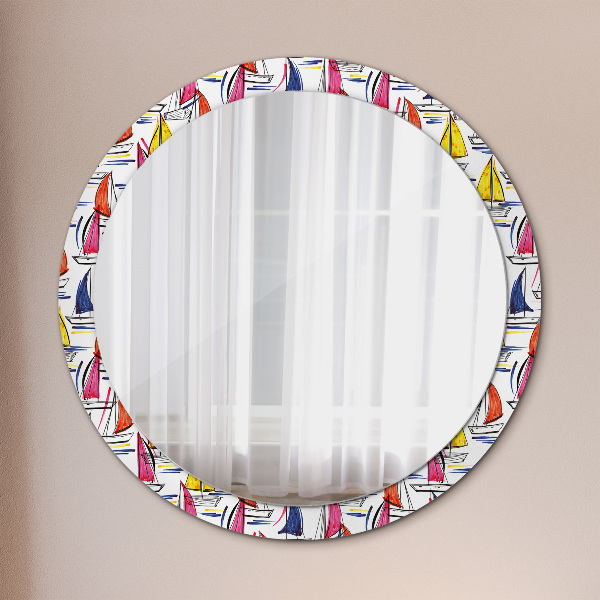 Espelho com moldura impressa redondo Barco num lago