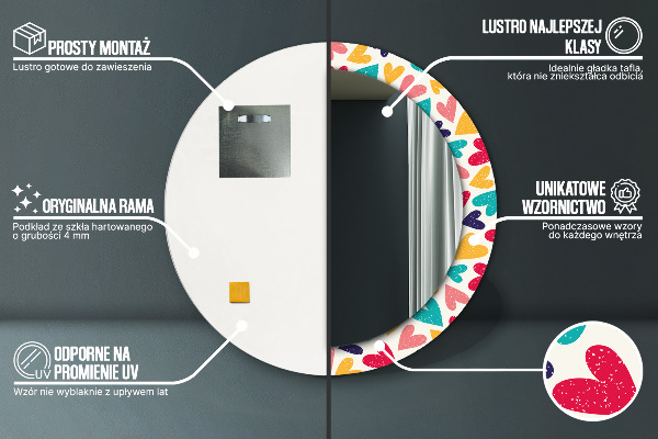 Espelho de parede circular decorativo Corações coloridos
