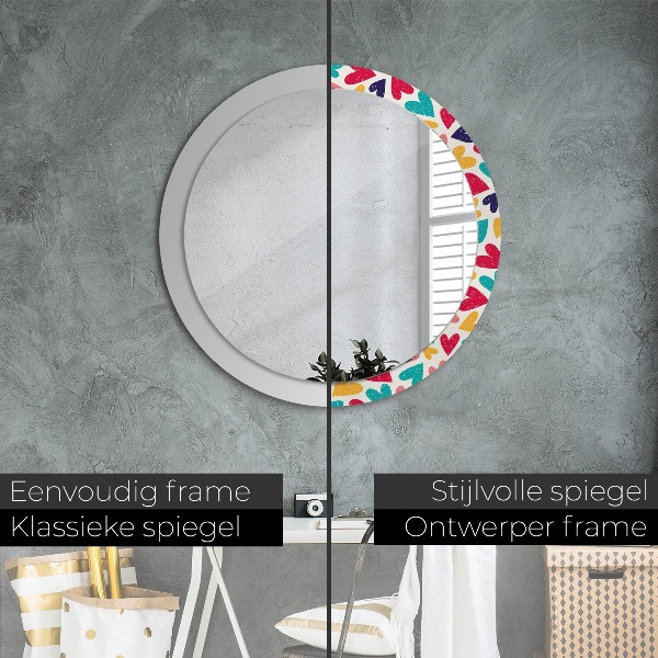 Espelho de parede circular decorativo Corações coloridos