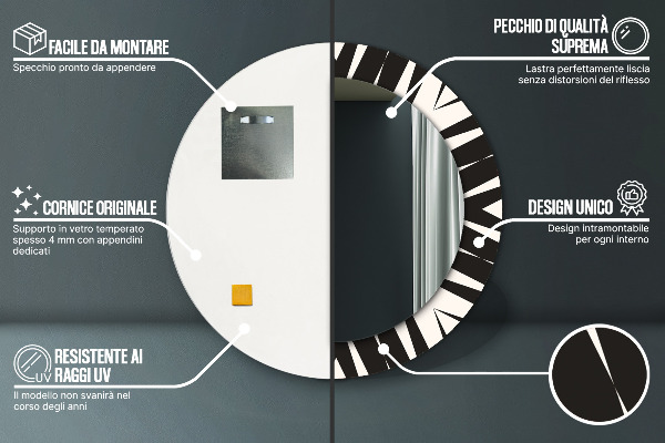 Espelho de parede circular decorativo Abstração geométrica