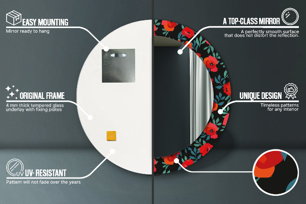 Espelho circular de parede decorativo Papoila vermelha