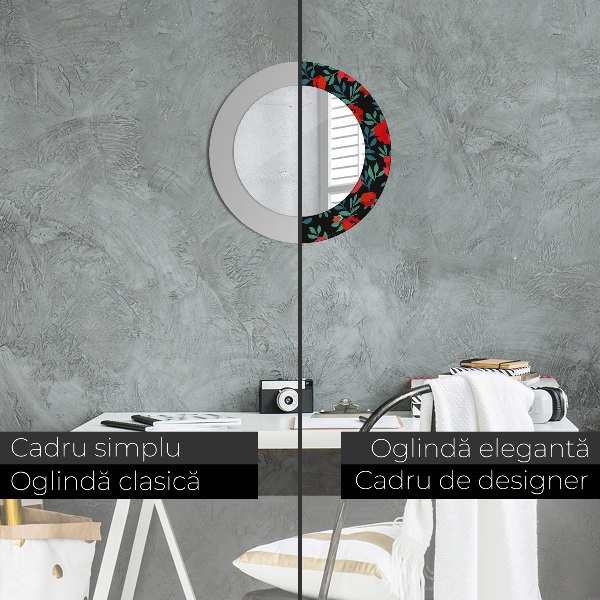 Espelho circular de parede decorativo Papoila vermelha