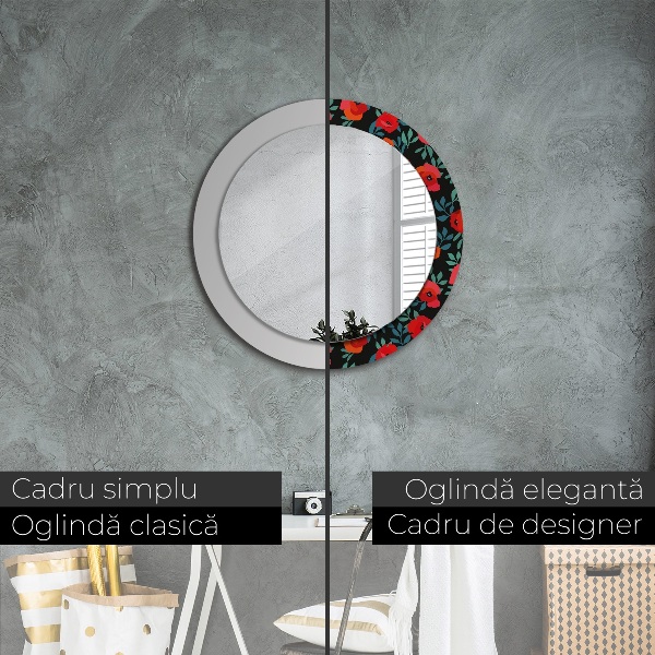 Espelho circular de parede decorativo Papoila vermelha