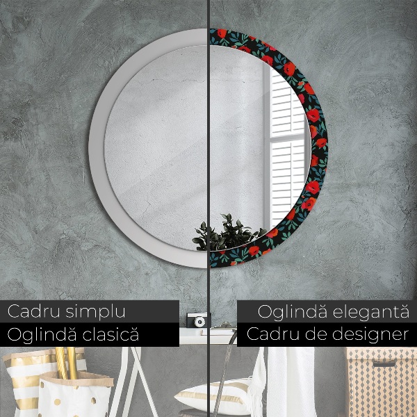 Espelho circular de parede decorativo Papoila vermelha