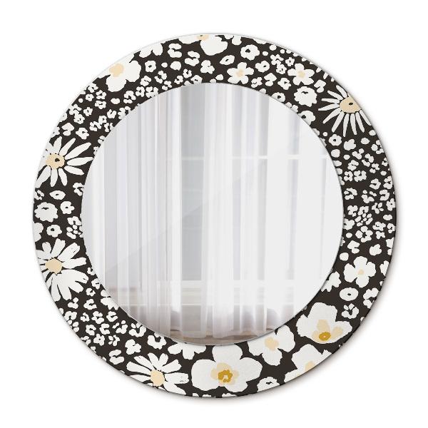 Espelho circular de parede decorativo Margaridas de marfim