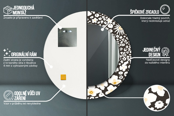 Espelho circular de parede decorativo Margaridas de marfim