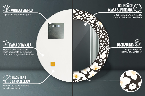 Espelho circular de parede decorativo Margaridas de marfim