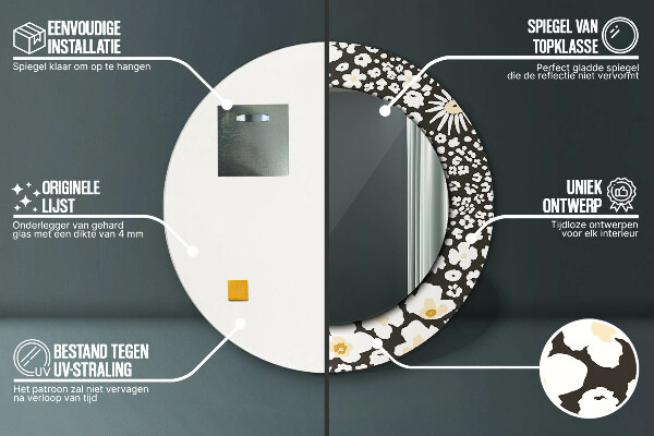 Espelho circular de parede decorativo Margaridas de marfim