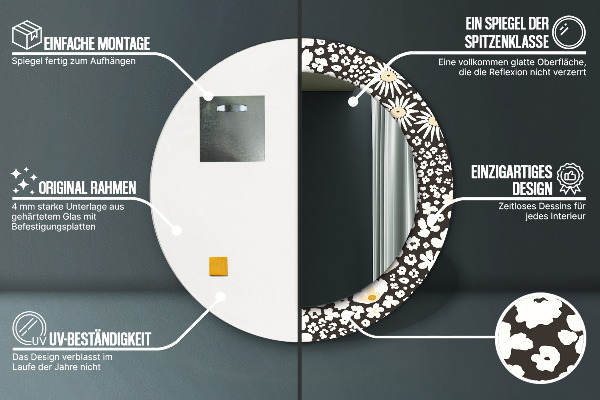 Espelho circular de parede decorativo Margaridas de marfim