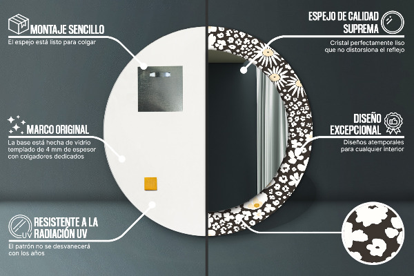 Espelho circular de parede decorativo Margaridas de marfim