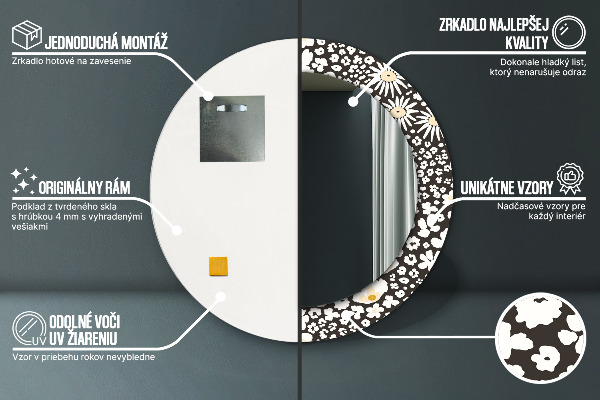 Espelho circular de parede decorativo Margaridas de marfim