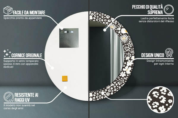 Espelho circular de parede decorativo Margaridas de marfim
