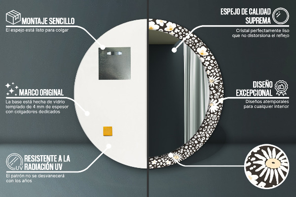 Espelho circular de parede decorativo Margaridas de marfim