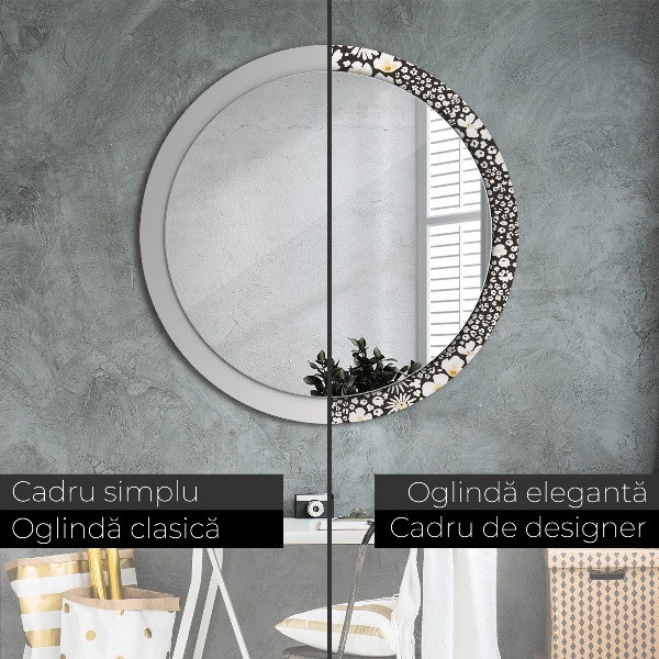 Espelho circular de parede decorativo Margaridas de marfim