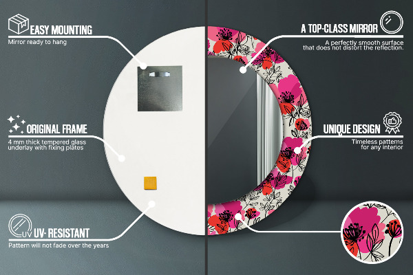 Espelho circular de parede decorativo Papoilas cor-de-rosa