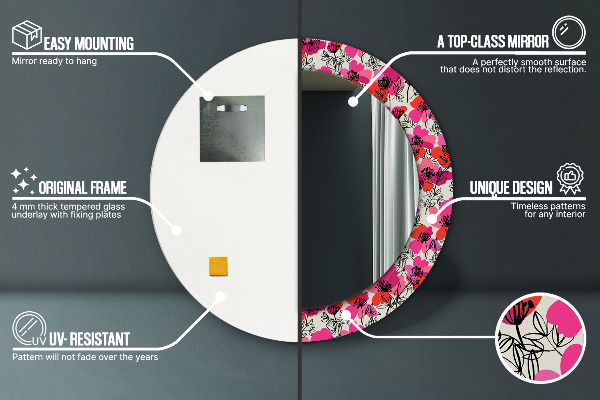 Espelho circular de parede decorativo Papoilas cor-de-rosa