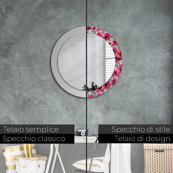 Espelho circular de parede decorativo Papoilas cor-de-rosa