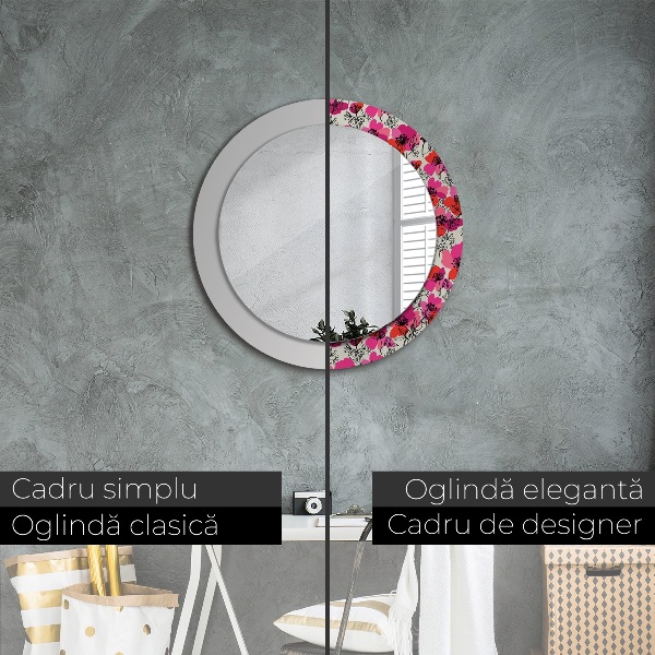 Espelho circular de parede decorativo Papoilas cor-de-rosa