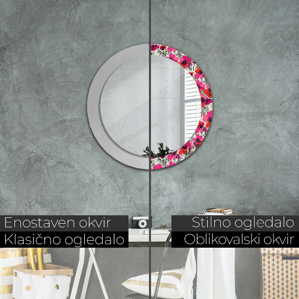Espelho circular de parede decorativo Papoilas cor-de-rosa