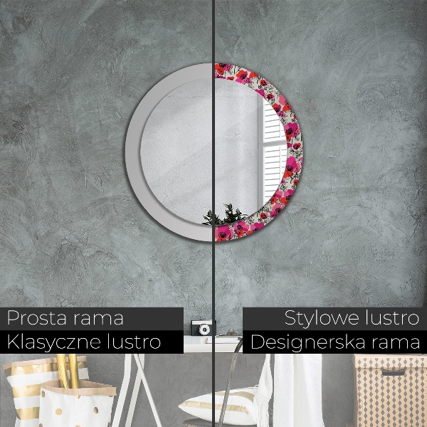 Espelho circular de parede decorativo Papoilas cor-de-rosa