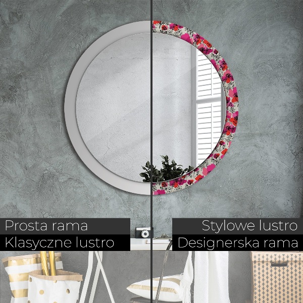 Espelho circular de parede decorativo Papoilas cor-de-rosa