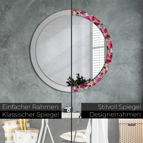 Espelho circular de parede decorativo Papoilas cor-de-rosa