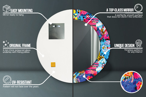 Espelho circular de parede decorativo Rabiscos coloridos