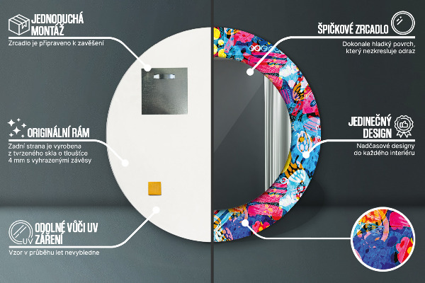 Espelho circular de parede decorativo Rabiscos coloridos