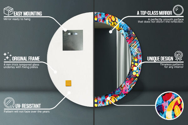 Espelho circular de parede decorativo Rabiscos coloridos