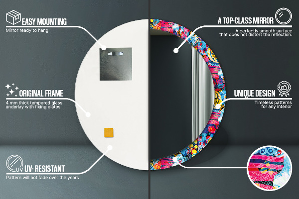 Espelho circular de parede decorativo Rabiscos coloridos