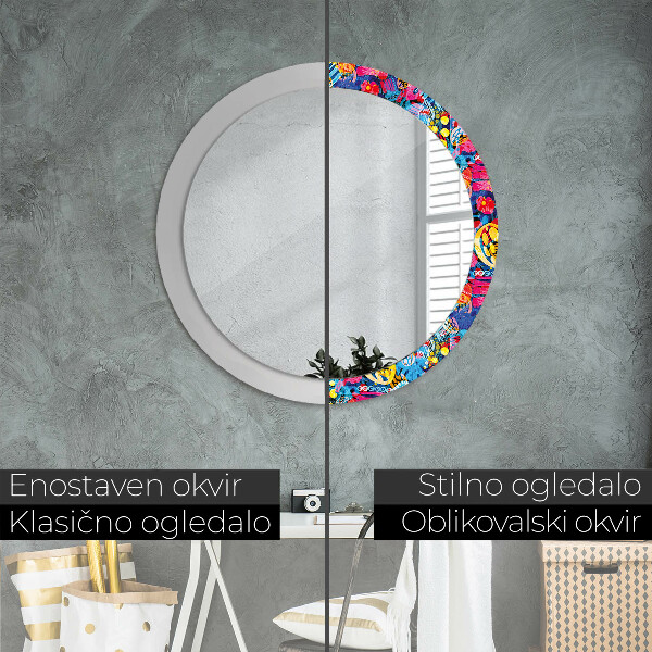Espelho circular de parede decorativo Rabiscos coloridos
