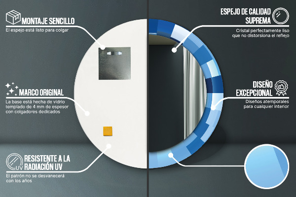 Espelho circular decorativo de parede Azul abstrato