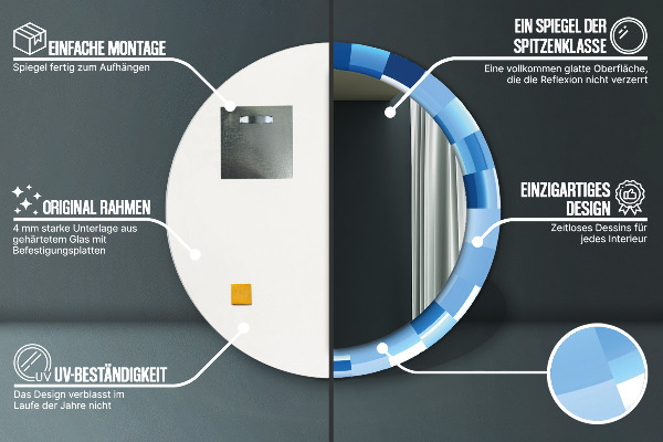 Espelho circular decorativo de parede Azul abstrato