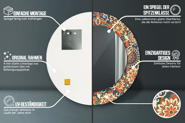 Espelho com moldura impressa redondo Ilustração floral anual