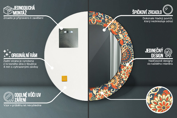 Espelho com moldura impressa redondo Ilustração floral anual