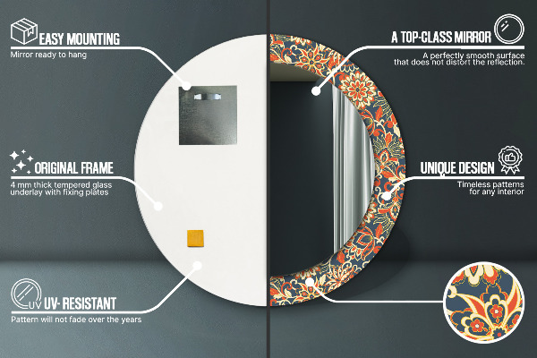 Espelho com moldura impressa redondo Ilustração floral anual